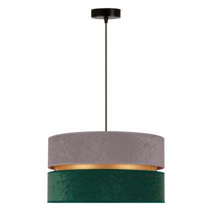 Duolla - Ljuskrona med textilsladd DUO 1xE27/15W/230V diameter 40 cm grå/grön/guld