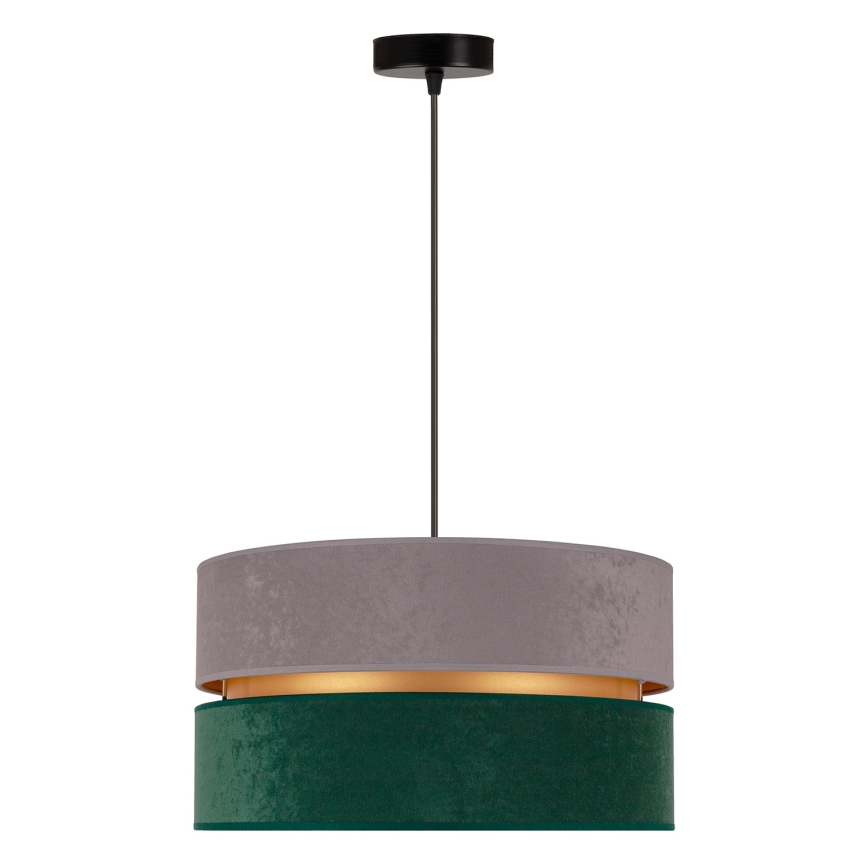 Duolla - Ljuskrona med textilsladd DUO 1xE27/15W/230V diameter 40 cm grå/grön/guld