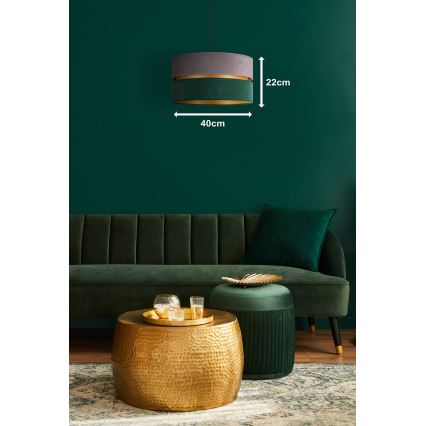Duolla - Ljuskrona med textilsladd DUO 1xE27/15W/230V diameter 40 cm grå/grön/guld