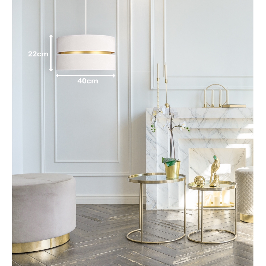 Duolla - Ljuskrona med textilsladd DUO 1xE27/15W/230V diameter 40 cm grädde/guld