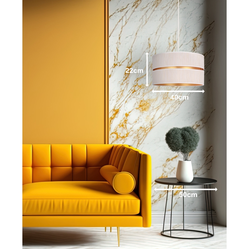 Duolla - Ljuskrona med textilsladd DUO 1xE27/15W/230V diameter 40 cm grädde/guld