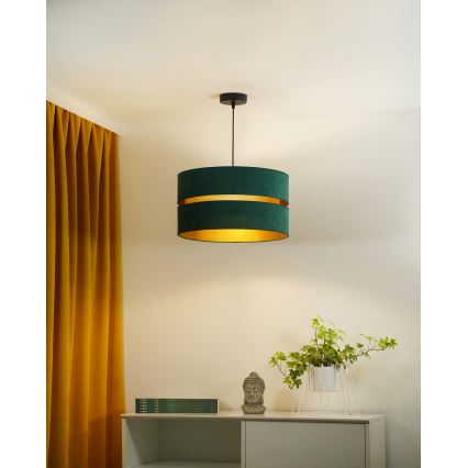 Duolla - Ljuskrona med textilsladd DUO 1xE27/15W/230V diameter 40 cm grön/guld