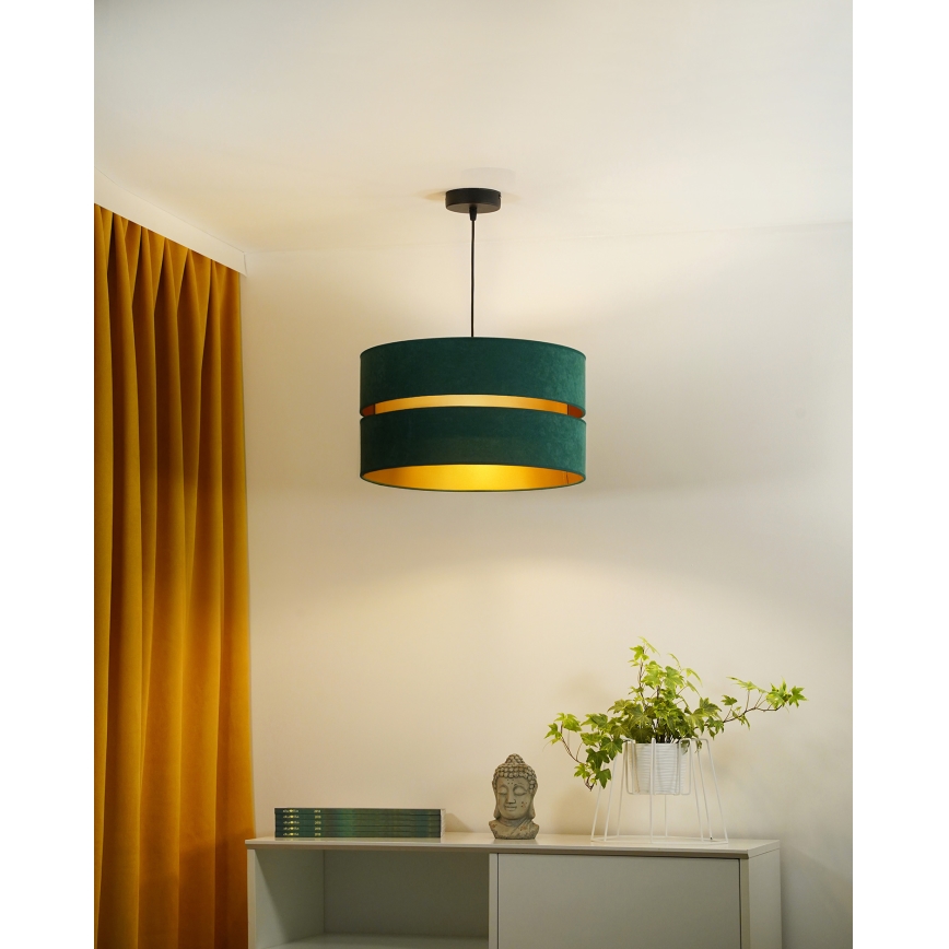Duolla - Ljuskrona med textilsladd DUO 1xE27/15W/230V diameter 40 cm grön/guld