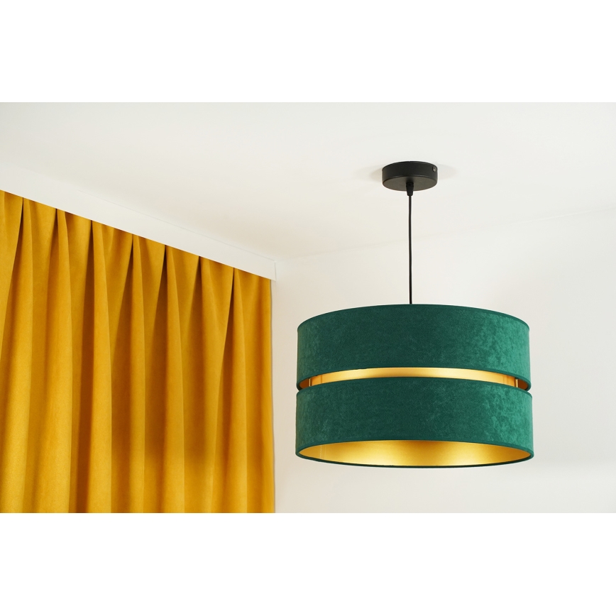 Duolla - Ljuskrona med textilsladd DUO 1xE27/15W/230V diameter 40 cm grön/guld