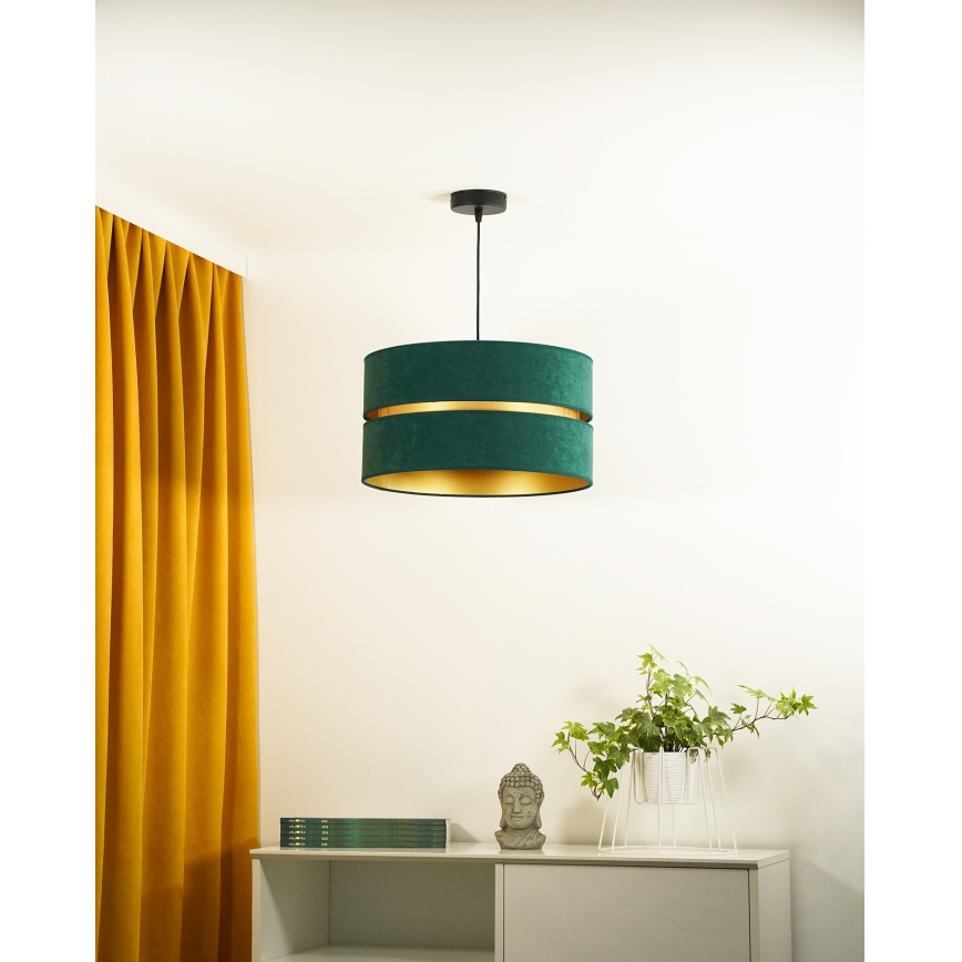 Duolla - Ljuskrona med textilsladd DUO 1xE27/15W/230V diameter 40 cm grön/guld