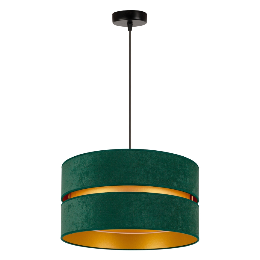 Duolla - Ljuskrona med textilsladd DUO 1xE27/15W/230V diameter 40 cm grön/guld