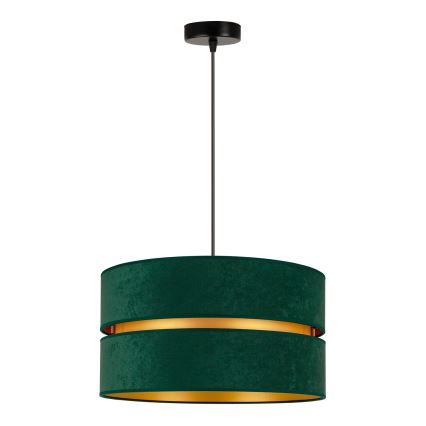 Duolla - Ljuskrona med textilsladd DUO 1xE27/15W/230V diameter 40 cm grön/guld