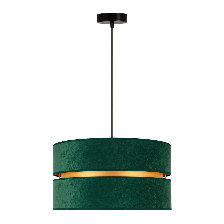 Duolla - Ljuskrona med textilsladd DUO 1xE27/15W/230V diameter 40 cm grön/guld