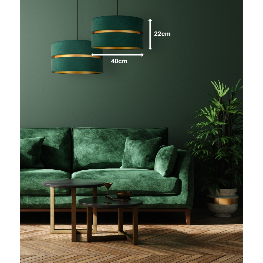 Duolla - Ljuskrona med textilsladd DUO 1xE27/15W/230V diameter 40 cm grön/guld