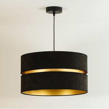 Duolla - Ljuskrona med textilsladd DUO 1xE27/15W/230V diameter 40 cm svart/guld