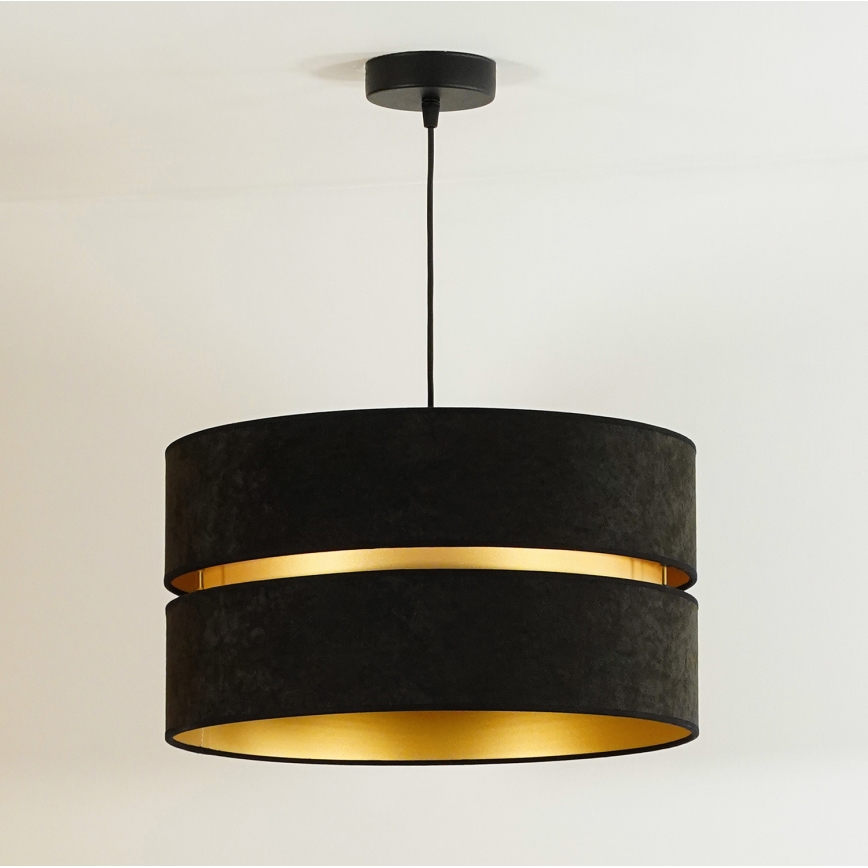 Duolla - Ljuskrona med textilsladd DUO 1xE27/15W/230V diameter 40 cm svart/guld