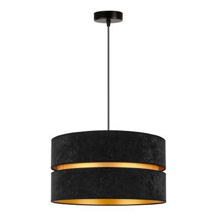 Duolla - Ljuskrona med textilsladd DUO 1xE27/15W/230V diameter 40 cm svart/guld