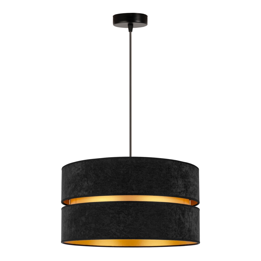 Duolla - Ljuskrona med textilsladd DUO 1xE27/15W/230V diameter 40 cm svart/guld
