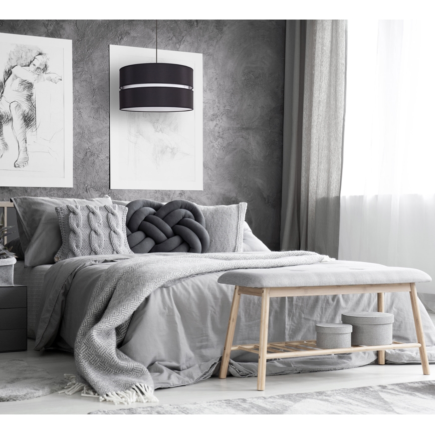 Duolla - Ljuskrona med textilsladd DUO 1xE27/15W/230V diameter 40 cm svart/vit