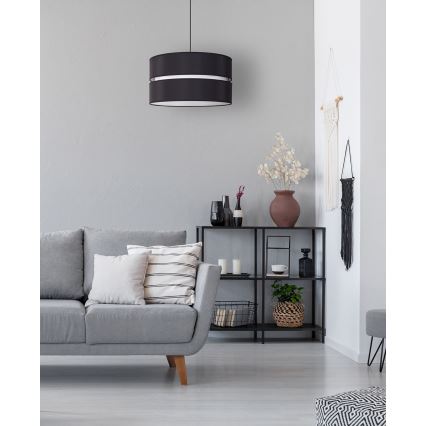 Duolla - Ljuskrona med textilsladd DUO 1xE27/15W/230V diameter 40 cm svart/vit