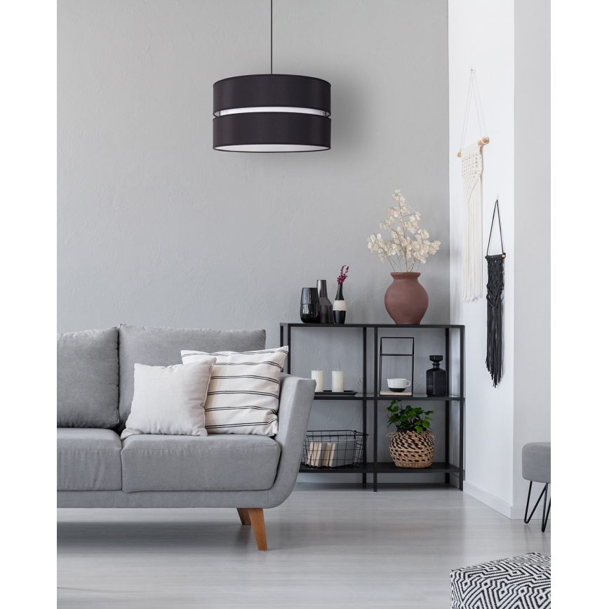 Duolla - Ljuskrona med textilsladd DUO 1xE27/15W/230V diameter 40 cm svart/vit