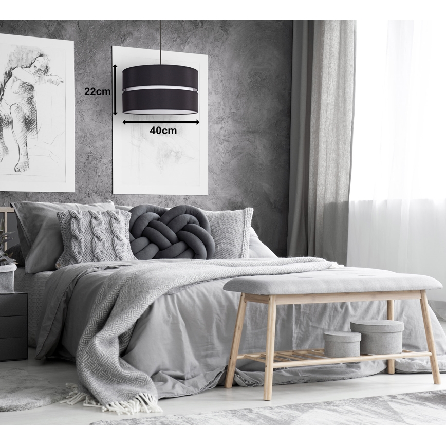 Duolla - Ljuskrona med textilsladd DUO 1xE27/15W/230V diameter 40 cm svart/vit