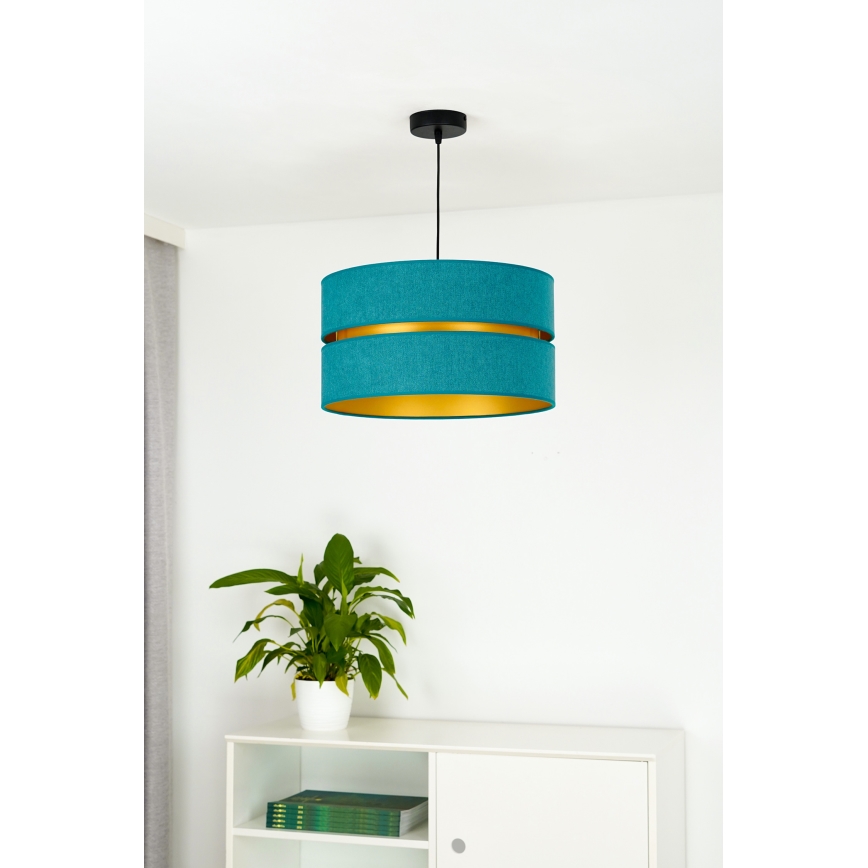 Duolla - Ljuskrona med textilsladd DUO 1xE27/15W/230V diameter 40 cm turkos/guld