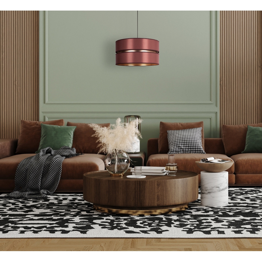 Duolla - Ljuskrona med textilsladd DUO 1xE27/15W/230V diameter 40 cm vinröd/guld