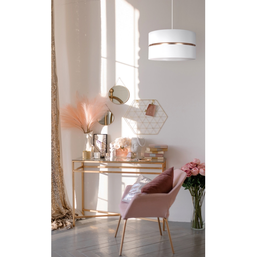 Duolla - Ljuskrona med textilsladd DUO 1xE27/15W/230V diameter 40 cm vit/guld