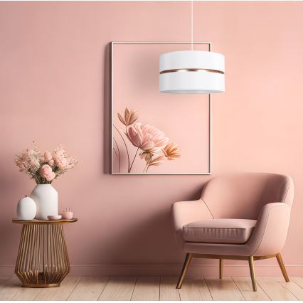 Duolla - Ljuskrona med textilsladd DUO 1xE27/15W/230V diameter 40 cm vit/guld