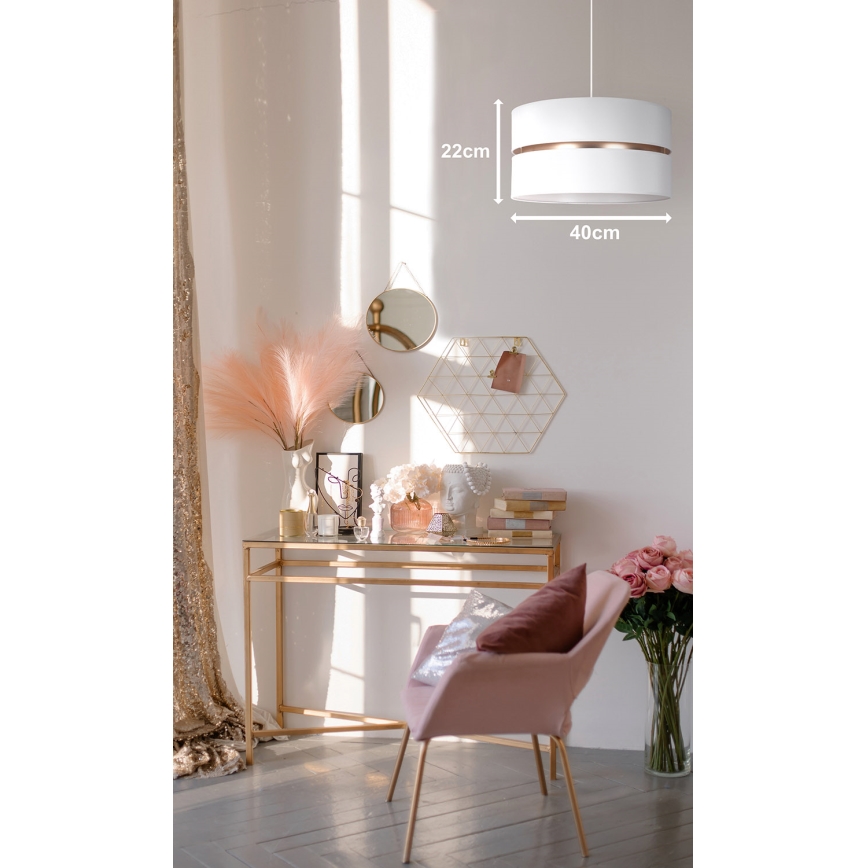 Duolla - Ljuskrona med textilsladd DUO 1xE27/15W/230V diameter 40 cm vit/guld
