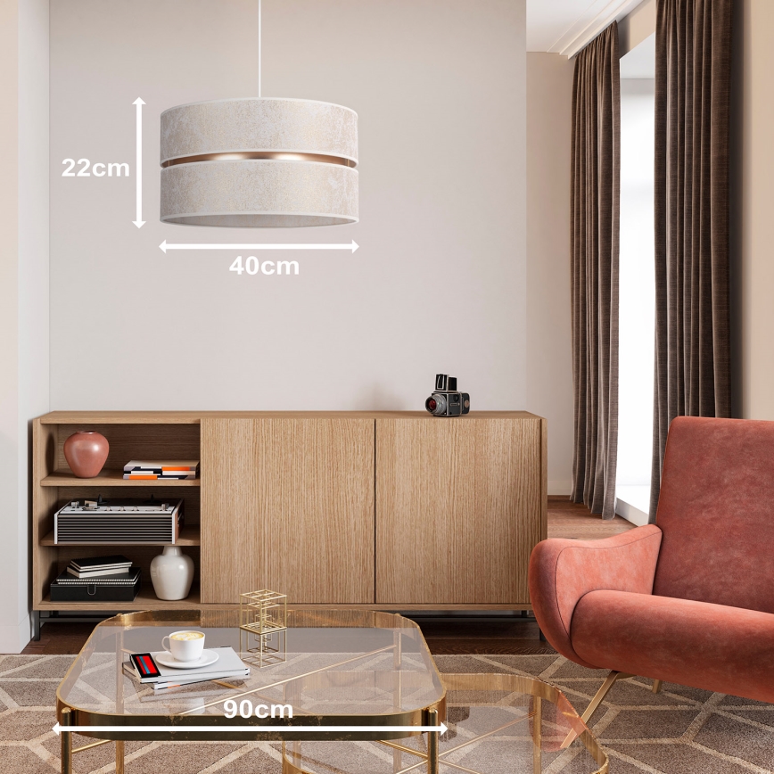 Duolla - Ljuskrona med textilsladd DUO 1xE27/15W/230V diameter 40 cm vit/guld