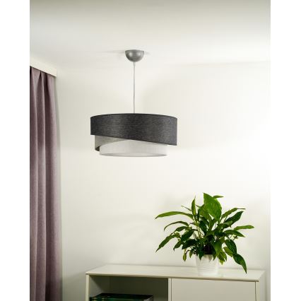Duolla - Ljuskrona med textilsladd KOBO 1xE27/15W/230V diameter 45 cm antracit/grå/vit