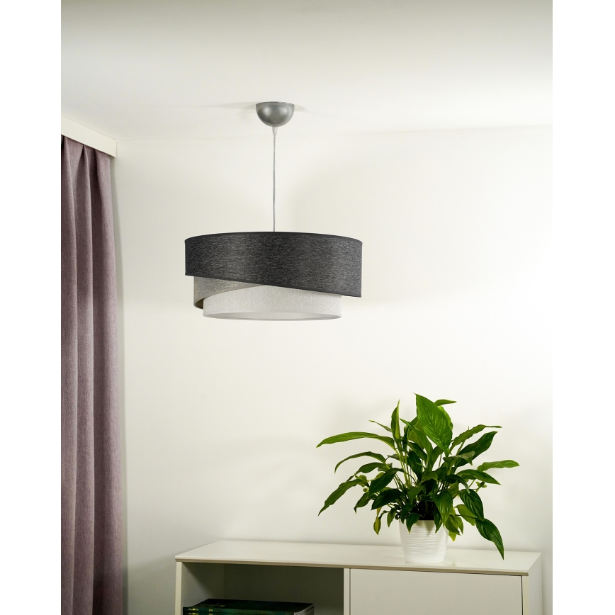 Duolla - Ljuskrona med textilsladd KOBO 1xE27/15W/230V diameter 45 cm antracit/grå/vit