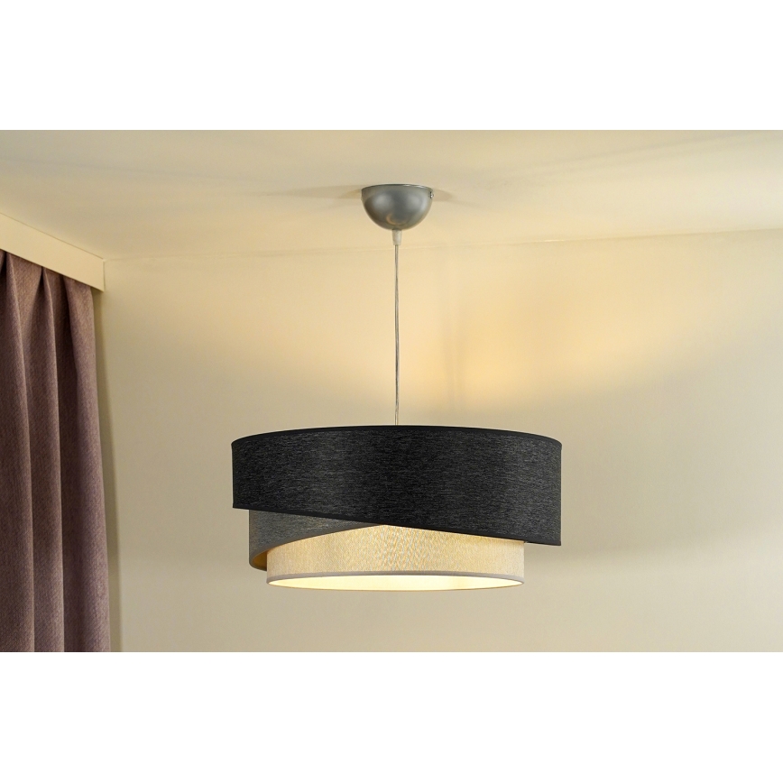 Duolla - Ljuskrona med textilsladd KOBO 1xE27/15W/230V diameter 45 cm antracit/grå/vit