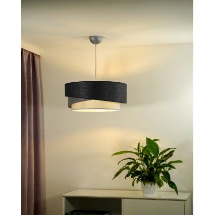 Duolla - Ljuskrona med textilsladd KOBO 1xE27/15W/230V diameter 45 cm antracit/grå/vit