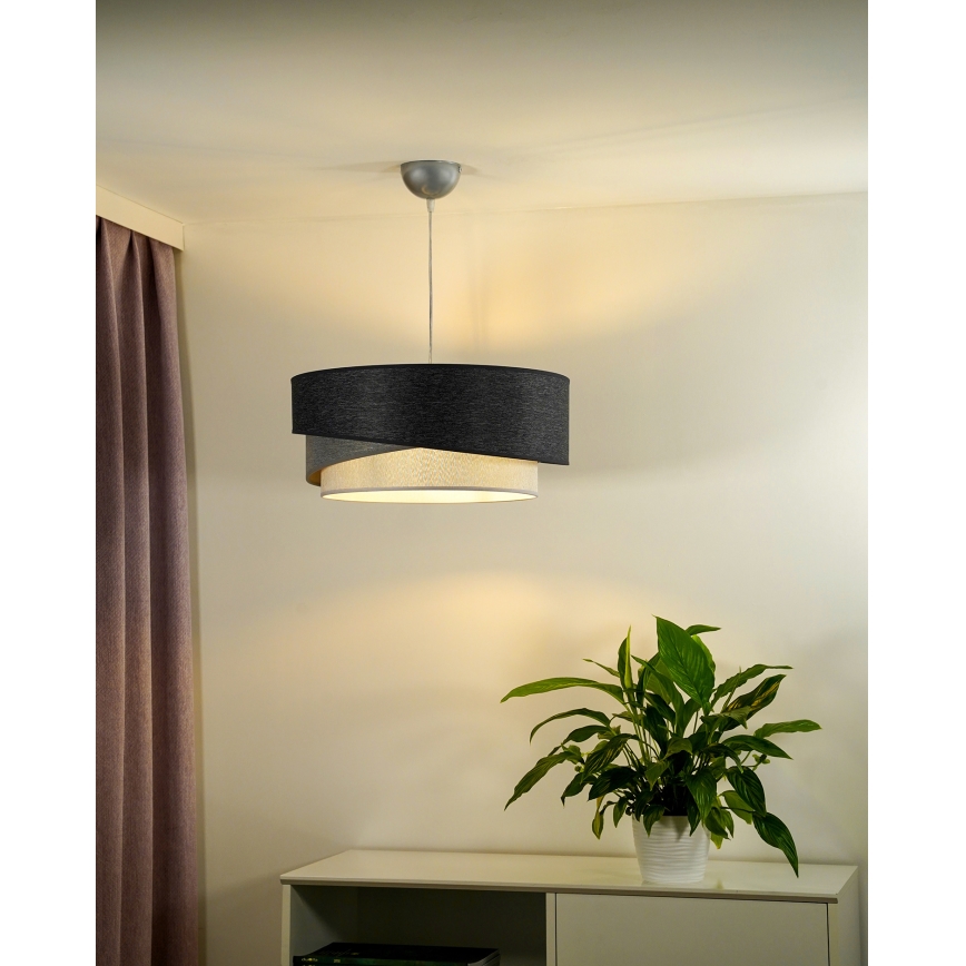 Duolla - Ljuskrona med textilsladd KOBO 1xE27/15W/230V diameter 45 cm antracit/grå/vit