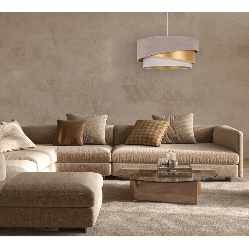 Duolla - Ljuskrona med textilsladd KOBO 1xE27/15W/230V diameter 45 cm beige/guld/grädde