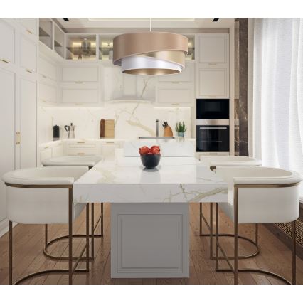 Duolla - Ljuskrona med textilsladd KOBO 1xE27/15W/230V diameter 45 cm beige/guld/vit