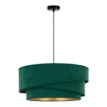 Duolla - Ljuskrona med textilsladd KOBO 1xE27/15W/230V diameter 45 cm grön/guld