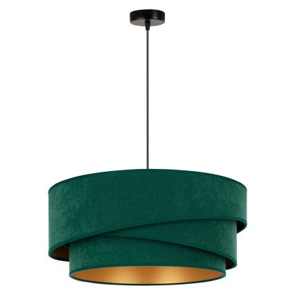 Duolla - Ljuskrona med textilsladd KOBO 1xE27/15W/230V diameter 45 cm grön/guld