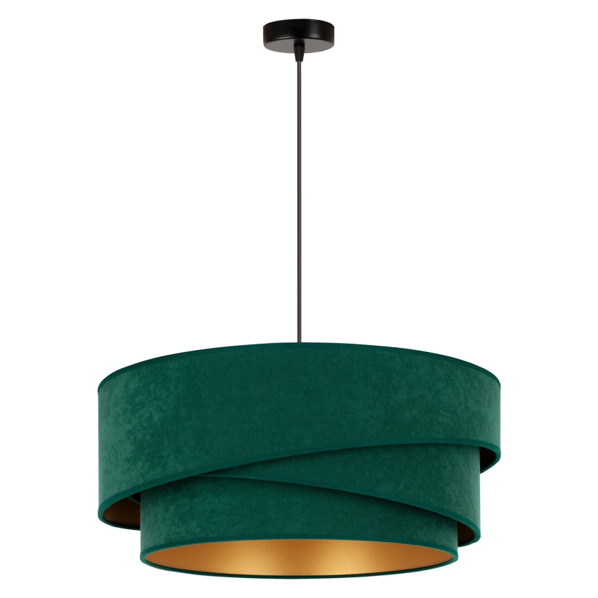 Duolla - Ljuskrona med textilsladd KOBO 1xE27/15W/230V diameter 45 cm grön/guld