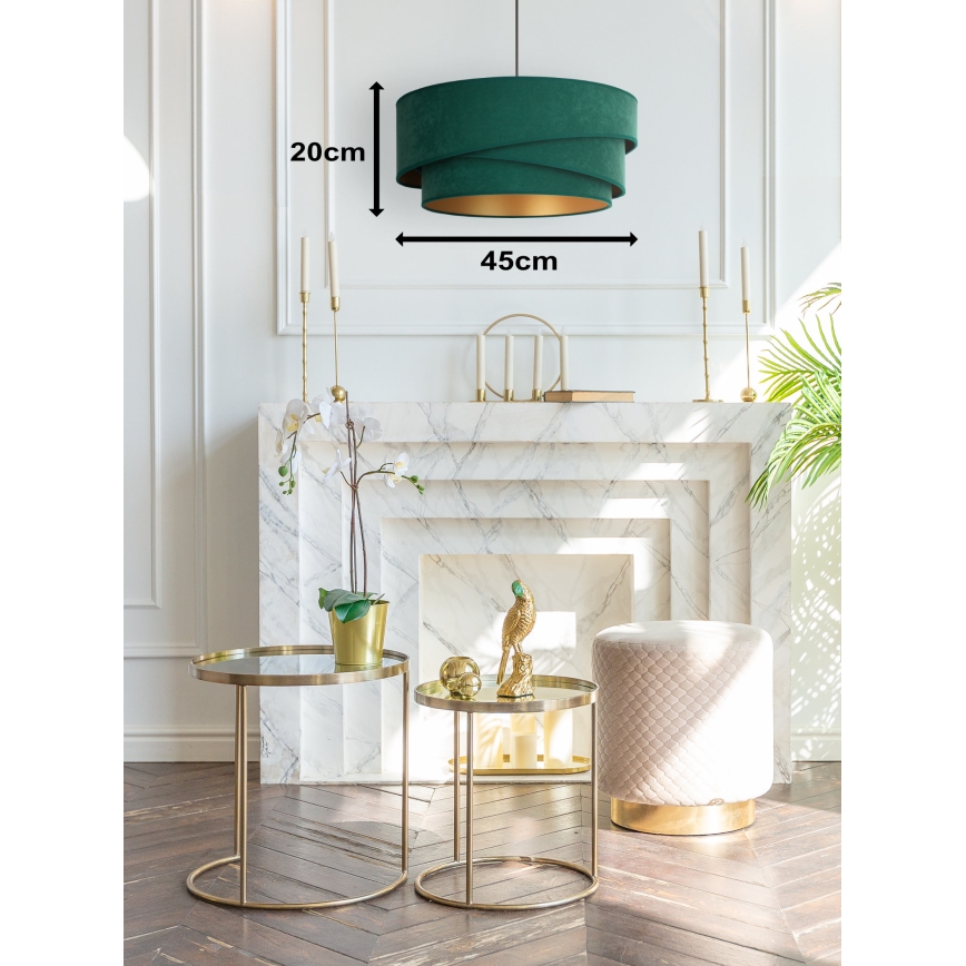 Duolla - Ljuskrona med textilsladd KOBO 1xE27/15W/230V diameter 45 cm grön/guld