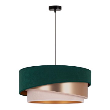Duolla - Ljuskrona med textilsladd KOBO 1xE27/15W/230V diameter 45 cm grön/Roséguld/grädde