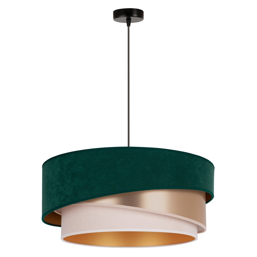Duolla - Ljuskrona med textilsladd KOBO 1xE27/15W/230V diameter 45 cm grön/Roséguld/grädde