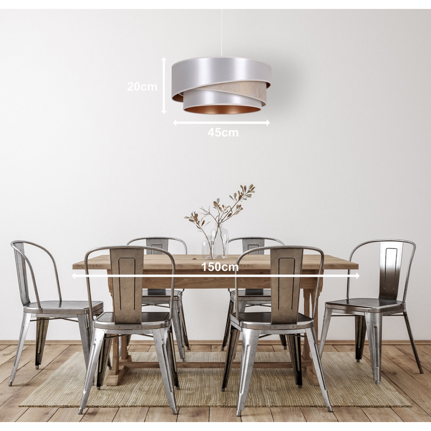 Duolla - Ljuskrona med textilsladd KOBO 1xE27/15W/230V diameter 45 cm silver/guld