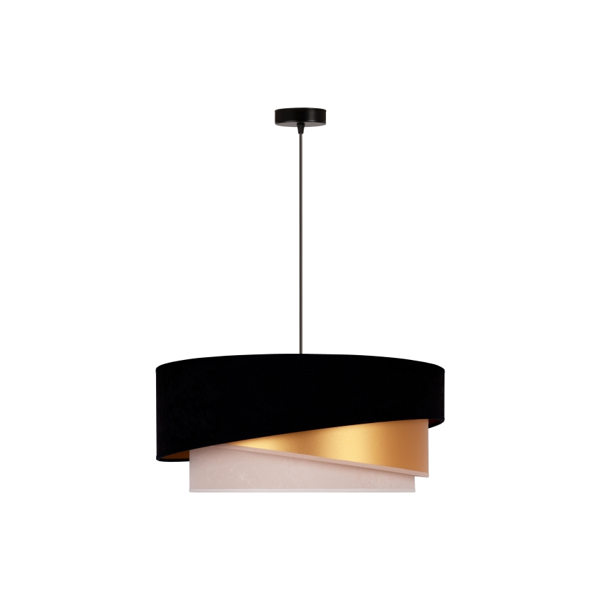 Duolla - Ljuskrona med textilsladd KOBO 1xE27/15W/230V diameter 45 cm svart/guld/grädde