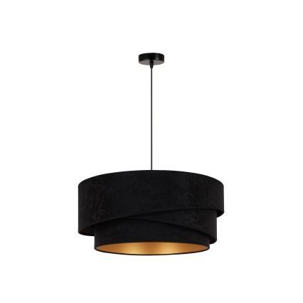 Duolla - Ljuskrona med textilsladd KOBO 1xE27/15W/230V diameter 45 cm svart/guld