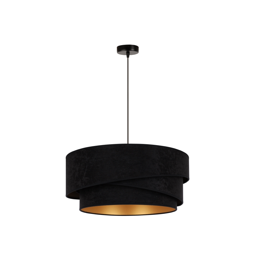 Duolla - Ljuskrona med textilsladd KOBO 1xE27/15W/230V diameter 45 cm svart/guld