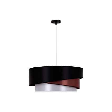 Duolla - Ljuskrona med textilsladd KOBO 1xE27/15W/230V diameter 45 cm svart/vinröd/silver