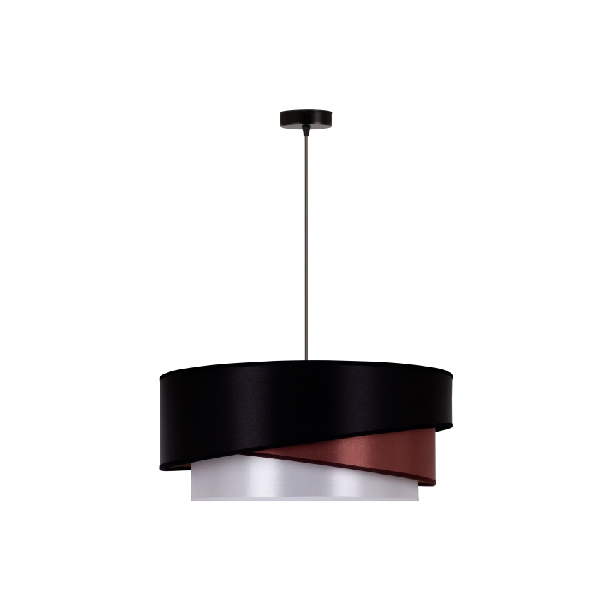 Duolla - Ljuskrona med textilsladd KOBO 1xE27/15W/230V diameter 45 cm svart/vinröd/silver