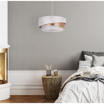 Duolla - Ljuskrona med textilsladd KOBO 1xE27/15W/230V diameter 45 cm vit/Roséguld