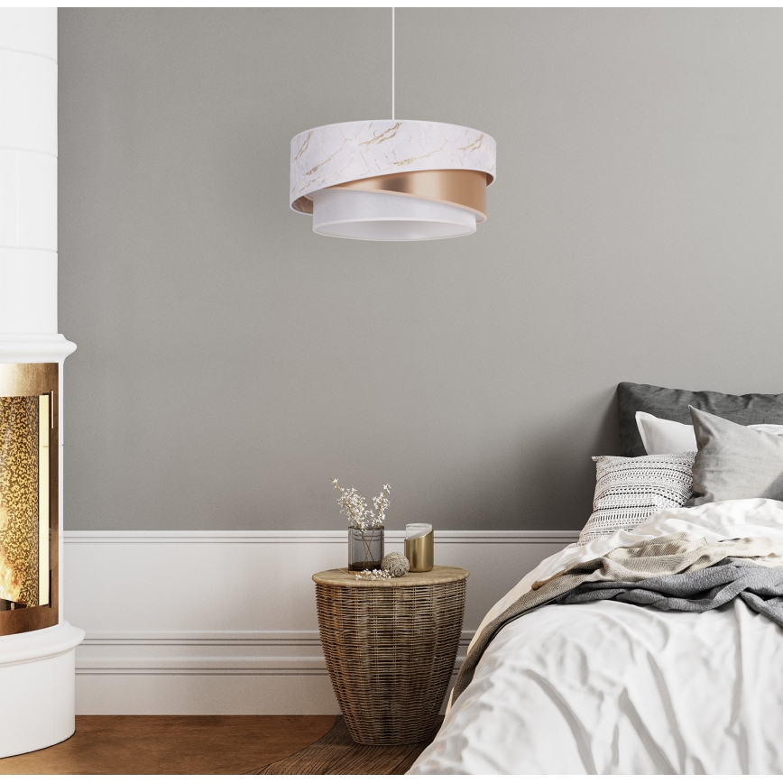 Duolla - Ljuskrona med textilsladd KOBO 1xE27/15W/230V diameter 45 cm vit/Roséguld