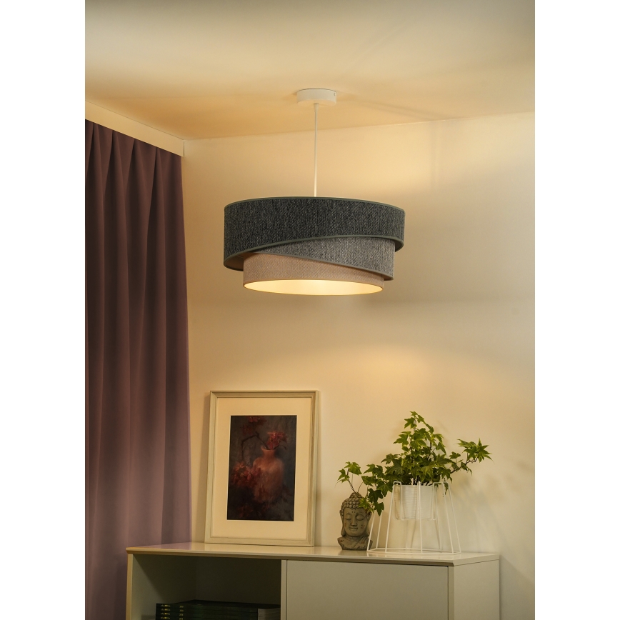 Duolla - Ljuskrona med textilsladd KOBO ECO RECYCLING 1xE27/15W/230V diameter 45 cm grön/grå/grädde