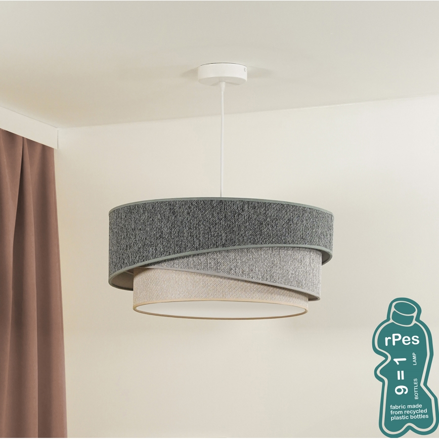 Duolla - Ljuskrona med textilsladd KOBO ECO RECYCLING 1xE27/15W/230V diameter 45 cm grön/grå/grädde